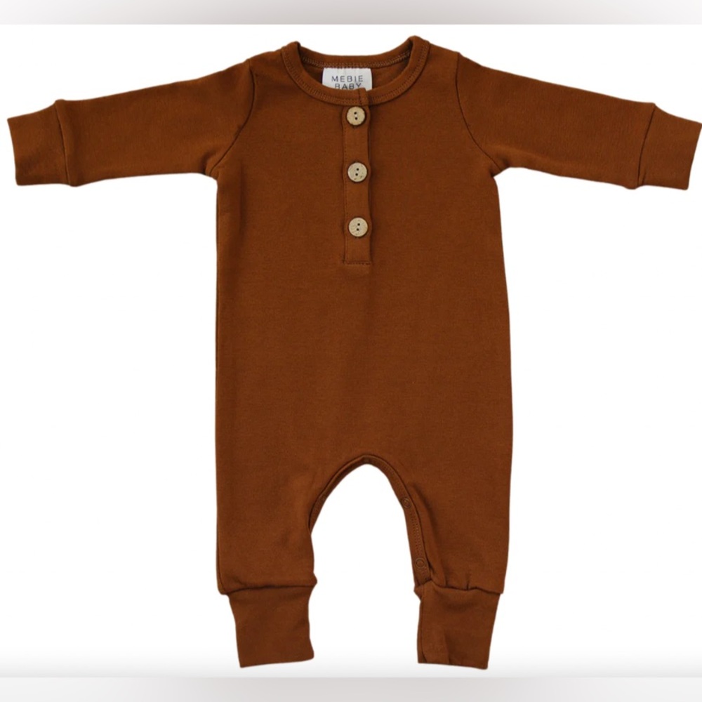 Mabie Baby  (3-6 month) premium onesie with bottom snaps & wood buttons (Rust)